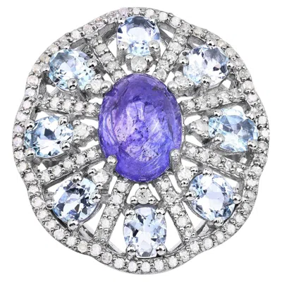 Pre-owned 1stdibs Tanzanite Ring With Aquamarine And Diamonds 7.34 Carats Sterling Silver In Multi