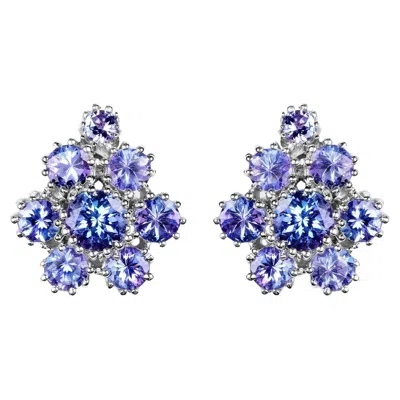 Pre-owned 1stdibs Tanzanite Stud Earrings 4.2 Carats Rhodium Plated Silver In Multi