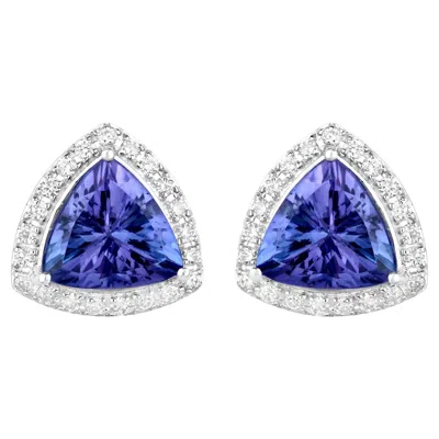 Pre-owned 1stdibs Tanzanite Stud Earrings With Diamonds 3.82 Carats 14k White Gold