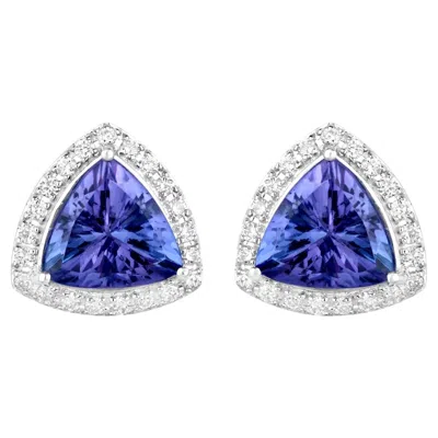 Pre-owned 1stdibs Tanzanite Stud Earrings With Diamonds 3.82 Carats 14k White Gold