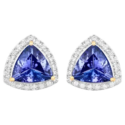 Pre-owned 1stdibs Tanzanite Stud Earrings With Diamonds 3.82 Carats 14k Yellow Gold