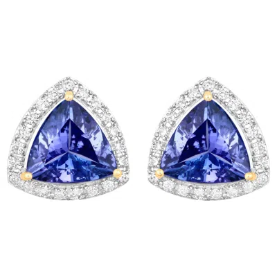 Pre-owned 1stdibs Tanzanite Stud Earrings With Diamonds 3.82 Carats 14k Yellow Gold