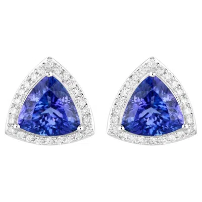 Pre-owned 1stdibs Tanzanite Stud Earrings With Diamonds 4.6 Carats 14k White Gold
