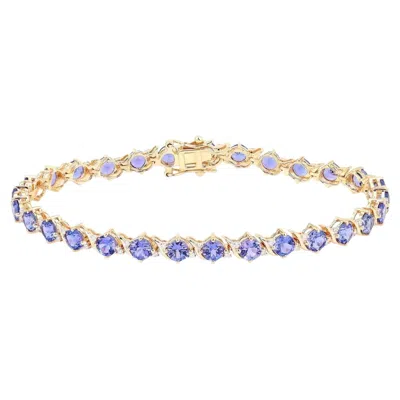 Pre-owned 1stdibs Tanzanite Tennis Bracelet Diamonds 6.9 Carats 14k Yellow Gold