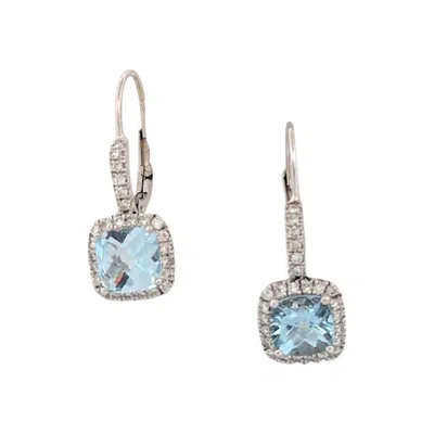 Pre-owned 1stdibs Theophania Aquamarine Earrings, 10k White Gold Leverbacks Natural Round Diamonds