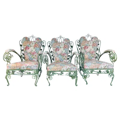 Pre-owned 1stdibs Three Italian Wrought Iron Garden Chairs Circa 1940's In Gray