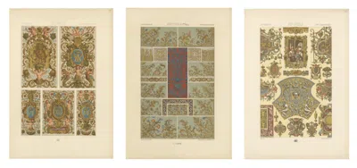 Pre-owned 1stdibs Three Original Renaissance Ornament Plates By Albert Racinet, 1873 In Sand