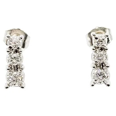 Pre-owned 1stdibs Three-stone Diamond Stud Earrings In 14k White Gold