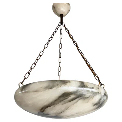 Pre-owned 1stdibs Timeless Art Deco Alabaster Pendant Light, Large Dia. 20" Bowl, Circa 1920 In Gold