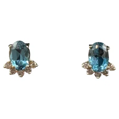 Pre-owned 1stdibs Topaz Diamond Earrings 14kt Yellow Gold Oval Estate Push Back