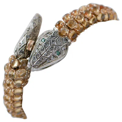 Pre-owned 1stdibs Topazs, Emeralds, Diamonds, Rose Gold And Silver Snake Bracelet. In Red