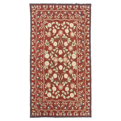 Pre-owned 1stdibs Traditional Carpet Burgundy Aubusson Style Floral Rug Handwoven Wool Needlepoint In Red