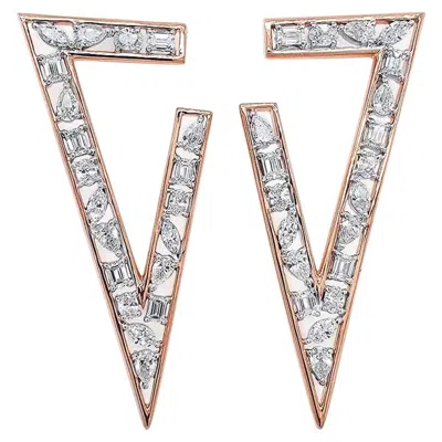 Pre-owned 1stdibs Triangle Diamond Earrings 14 Kt Rose Gold In Red