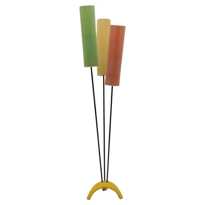 Pre-owned 1stdibs Tripod Floor Lamp With Pleated Blind Lampshade Mid-century Modern, 1960s In Brown