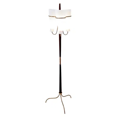 Pre-owned 1stdibs Tripod Floor Lamp With Three Arms And Opaline Glass, Att. To Stilnovo - 1950s In Brown