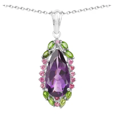 Pre-owned 1stdibs Tropical Pendant Necklace Amethyst Rhodolite Chrome Diopside 6.2 Carats In Purple