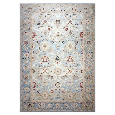 Pre-owned 1stdibs Turkish Sultanabad Wool 14 X 20 Light Blue & Teal With Rust Oversized Rug In Green