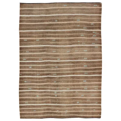 Pre-owned 1stdibs Turkish Vintage Kilim With Embroidered Rug With Tan, Taupe, Brown, And Lt. Blue