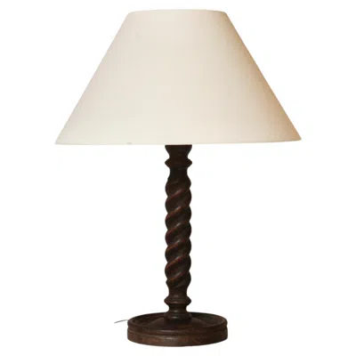 Pre-owned 1stdibs Turned Oakwood Table Lamp In The Style Of Charles Dudouyt – French Work, 1940s In Brown