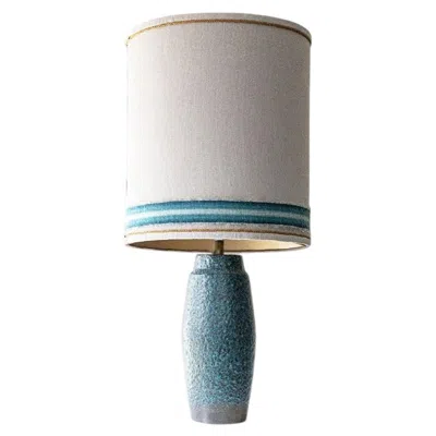 Pre-owned 1stdibs Turquoise Lava Glazed Ceramic Table Lamp, Custom Silk Lampshade By R. Houben In Red