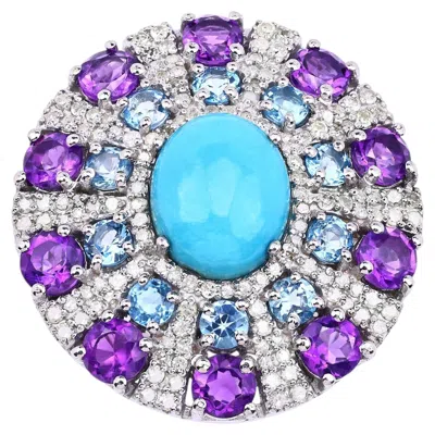 Pre-owned 1stdibs Turquoise Ring With Amethyst 8.3 Carats Sterling Silver In Purple