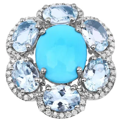 Pre-owned 1stdibs Turquoise Ring With Aquamarine 6.32 Carats Sterling Silver In Multi