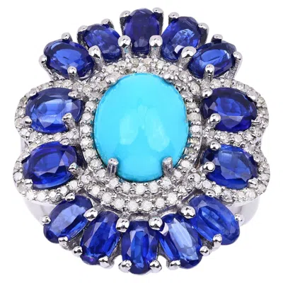 Pre-owned 1stdibs Turquoise Ring With Kyanite 9.58 Carats Sterling Silver In Multi