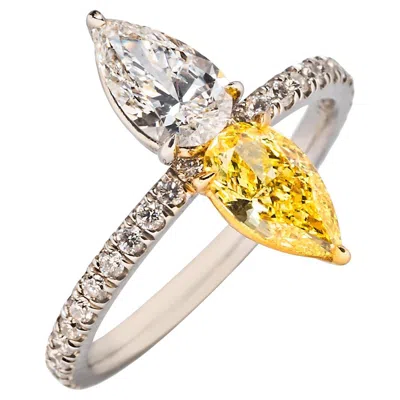 Pre-owned 1stdibs Twin-stone Fancy Intense Yellow Diamond And Diamond Ring