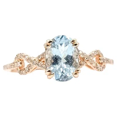 Pre-owned 1stdibs Twist Aquamarine & Diamond Ring In 14k Rose Gold In Red