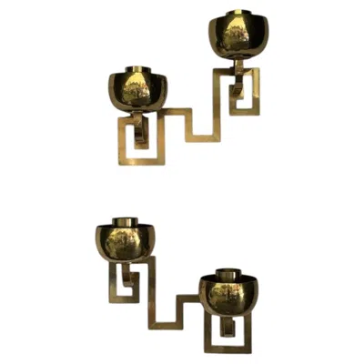 Pre-owned 1stdibs Two Hammered Polished Brass Candlebra Votive Sconces, Pair, Unelectrified In Brown