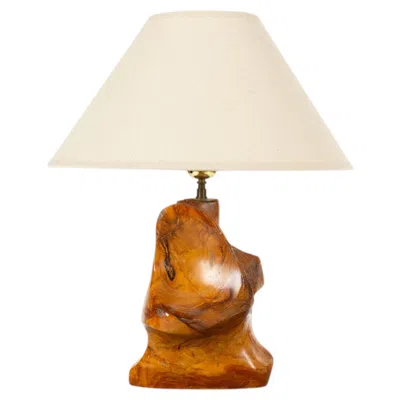 Pre-owned 1stdibs Unique Free-form Table Lamp In Hand-carved Olive Wood, France, 1950s In Brown