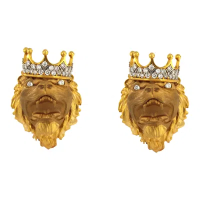 Pre-owned 1stdibs Unique Gold & Diamond Lion Cufflinks In Multi
