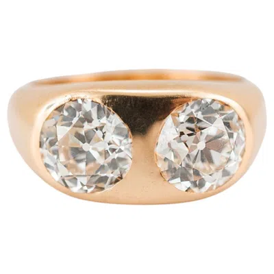Pre-owned 1stdibs Unisex Vintage 14k Yellow Gold Gia 3.75ct Two Bezel Set Diamond Cocktail Ring