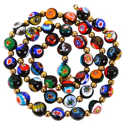 Pre-owned 1stdibs Venetian Mosaic Art Beaded Necklace W 14 Karat Yellow Gold Accents