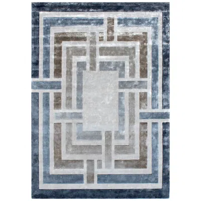 Pre-owned 1stdibs Verge Hand Tufted Modern Geometric Silk Rug In Beige Blue Colour By Hands