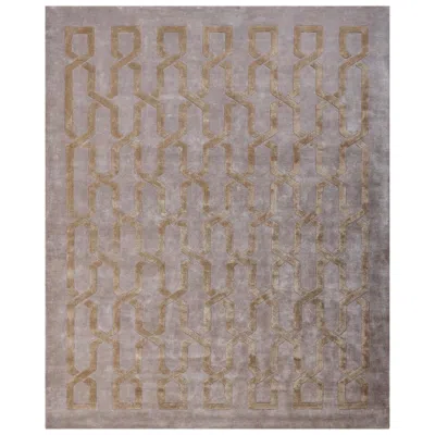Pre-owned 1stdibs Vertex Hand Tufted Modern Geometric Silk Rug In Gold Colour By Hands In Gray