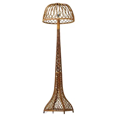 Pre-owned 1stdibs Very Tall Italian Rattan Floor Lamp In Brown