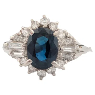 Pre-owned 1stdibs Vesper Platinum Ring With 1.16ct Sapphire And 0.36ct Diamonds, Elegant Ring In Blue