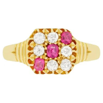 Pre-owned 1stdibs Victorian 0.30ct Diamond And Pink Sapphire Cluster Ring, Hallmarked 1908