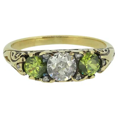 Pre-owned 1stdibs Victorian 0.50 Carat Diamond And Demantoid Garnet Three-stone Ring In Multi