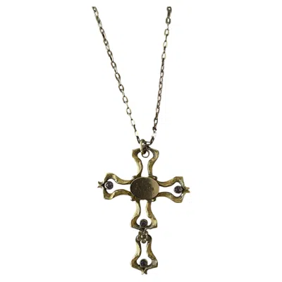 Pre-owned 1stdibs Victorian 12k Gold Filled Amethyst Floral Cross Necklace 1890 In Purple