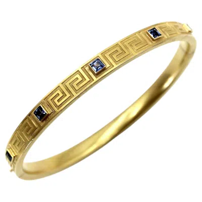 Pre-owned 1stdibs Victorian 14k Gold Greek Key Design Bracelet With Sapphires In Multi