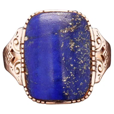 Pre-owned 1stdibs Victorian 14k Rose Gold & Lapis Lazuli Cabochon Signet Style Ring In Red