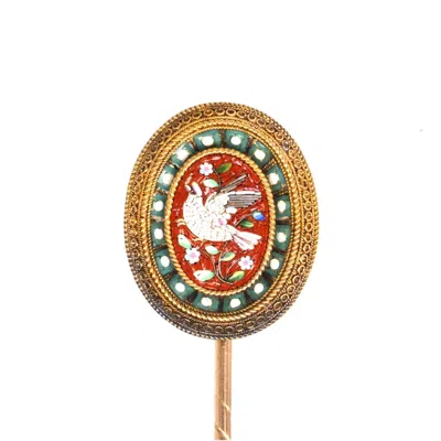 Pre-owned 1stdibs Victorian 15ct Gold Etruscan Revival Micromosaic Tie Pin Of A Dove In Multi