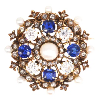 Pre-owned 1stdibs Victorian 18ct Gold Diamond, Sapphire And Natural Pearl Brooch/pendant In Blue