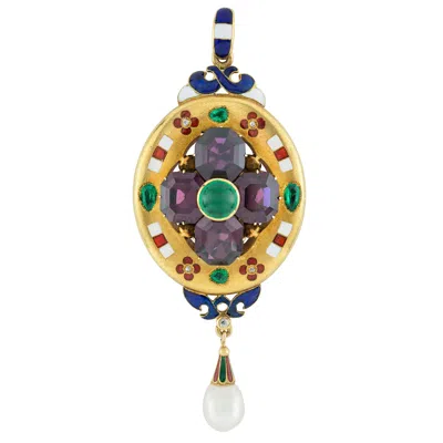 Pre-owned 1stdibs Victorian 18ct Gold Holbeinesque Pendant With Emeralds & Garnets In Multi