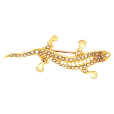 Pre-owned 1stdibs Victorian 18ct Gold, Pearl & Diamond Lizard Brooch In Multi