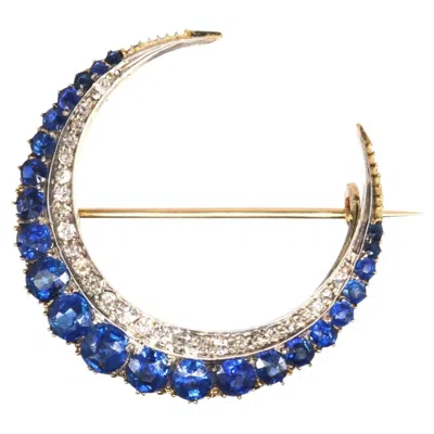 Pre-owned 1stdibs Victorian 18ct Gold, Sapphire And Diamond Crescent Moon Brooch In Blue