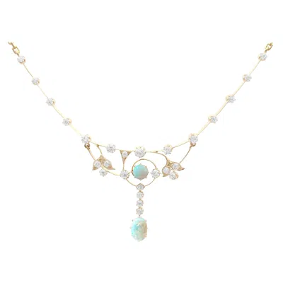 Pre-owned 1stdibs Victorian 2.30 Carat Opal And 2.54 Carat Diamond Necklace In Multi