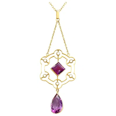 Pre-owned 1stdibs Victorian 2.40 Carat Amethyst And Pearl Yellow Gold Pendant